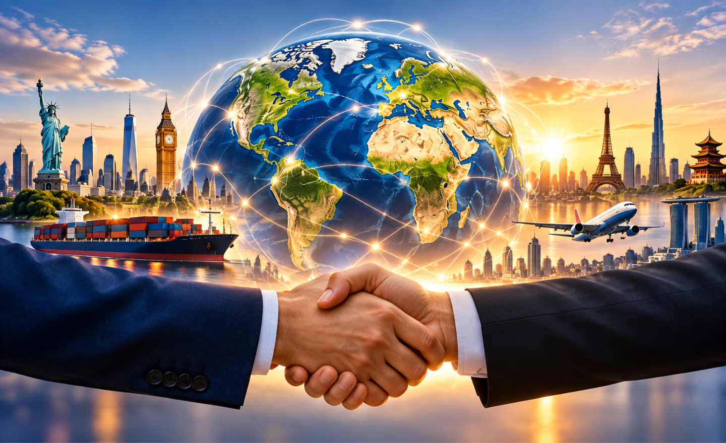 International business team collaborating on food trading partnership